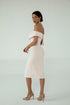 ASYMMETRICAL SHOULDER DETAIL, FRONT SLIT PENCIL DRESS - Barrus London